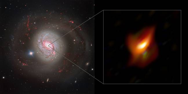 Galaxia activa Messier 77 y vista de su núcleo galáctico activo