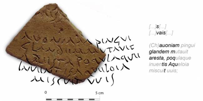 Fragmento del ánfora de aceite encontrada de la Bética con la inscripción