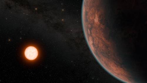Ilustración de Gliese 12 b en órbita alrededor de una enana roja fría