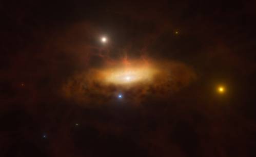 Ilustración de la galaxia SDSS1335+0728 encendiéndose