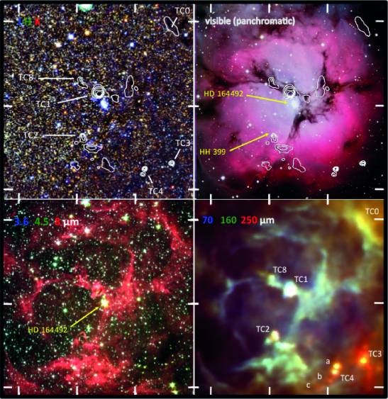 Nuevos datos infrarrojos de la nebulosa Trífida, un vivero de estrellas con  la edad del Homo sapiens