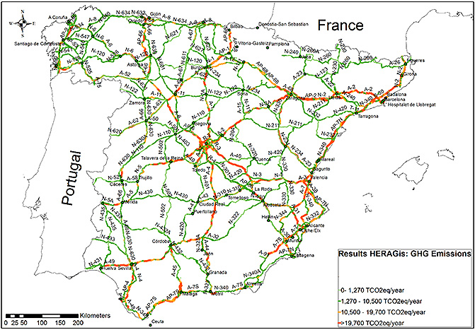 Nuevo mapa de emisiones de la red de carreteras de España